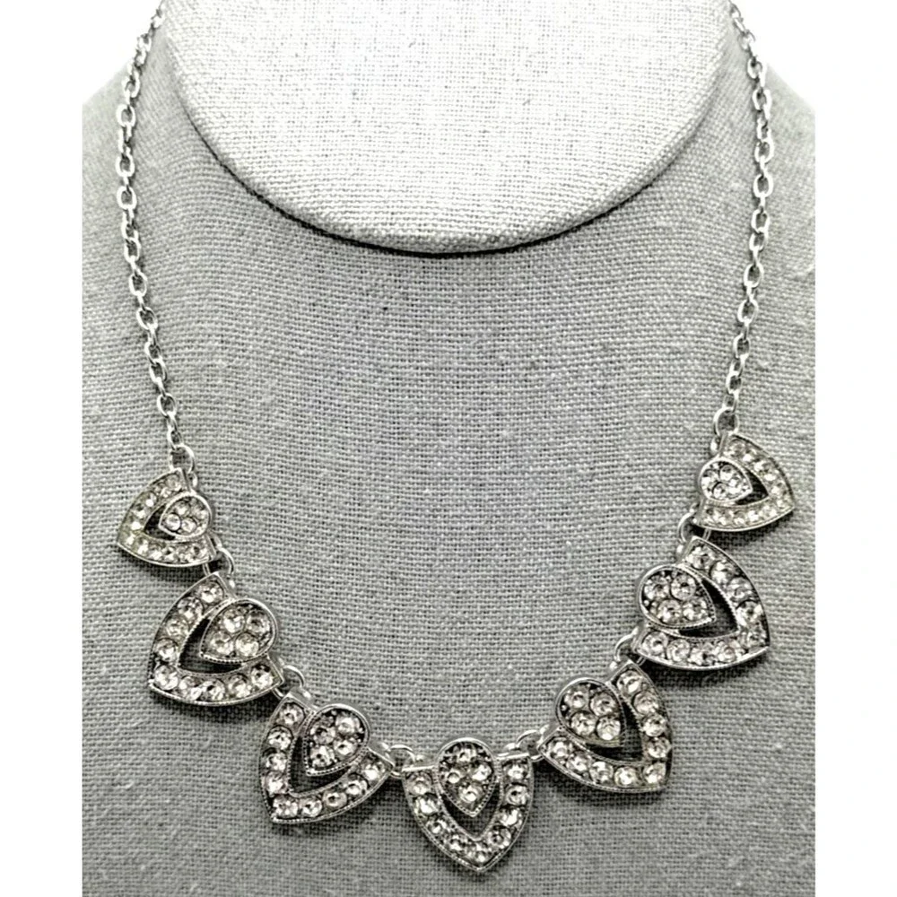 Art Deco Crystal Rhinestone Bib Necklace Silver Tone Bridal Prom Statement 19